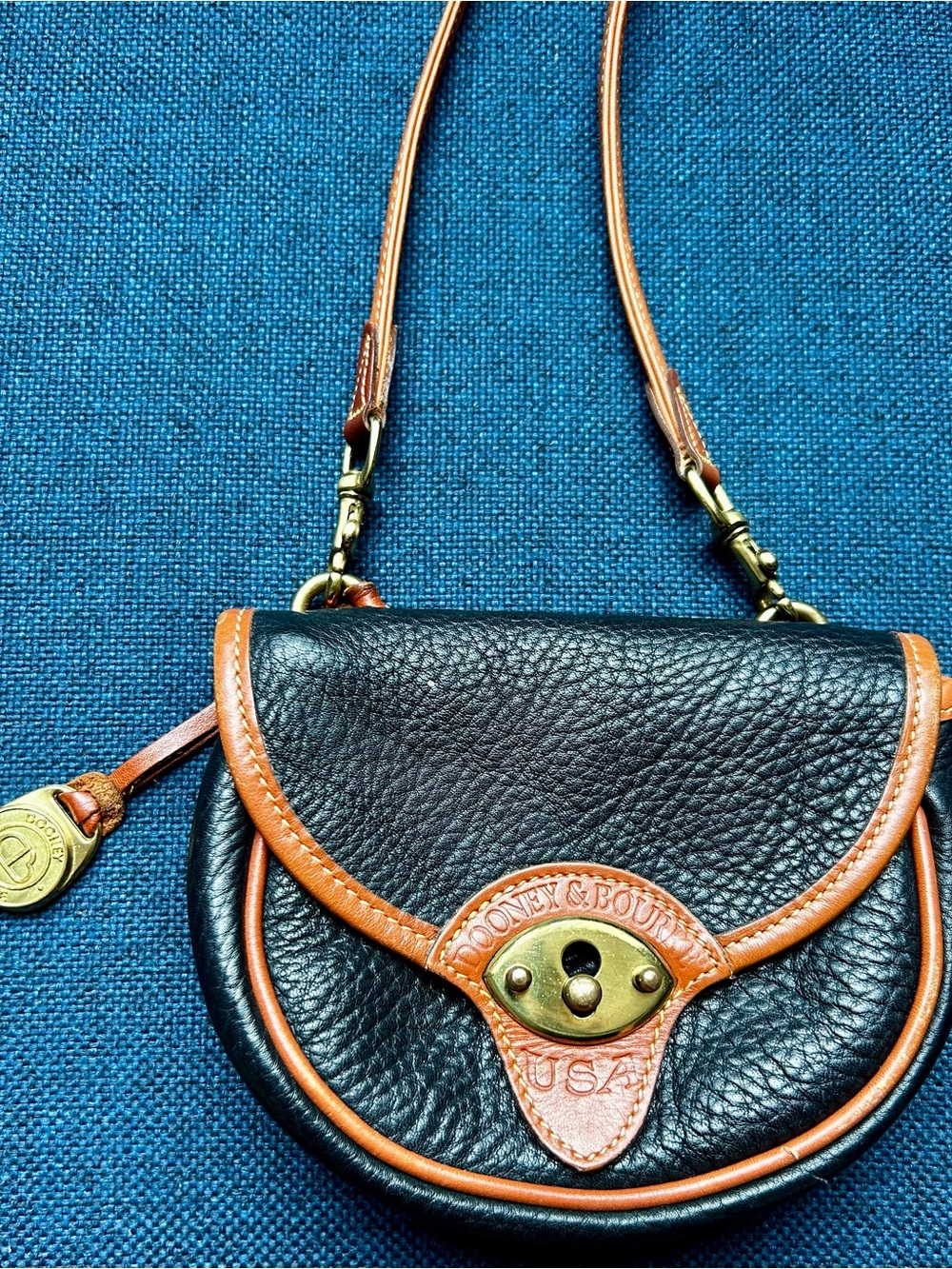 Dooney & Bourke Black Leather Mini Crossbody with Tan Trim